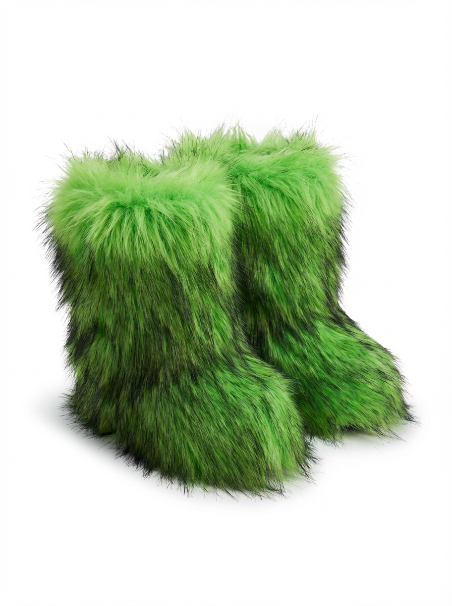 green fur boots