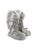 grey and white fur boots