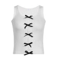 Pure Sweet Girl Style Butterfly Knot Design Hollow-Out Tank Top, U-Neck Solid Color Knitted Sleeveless Top, Y2K Fashion