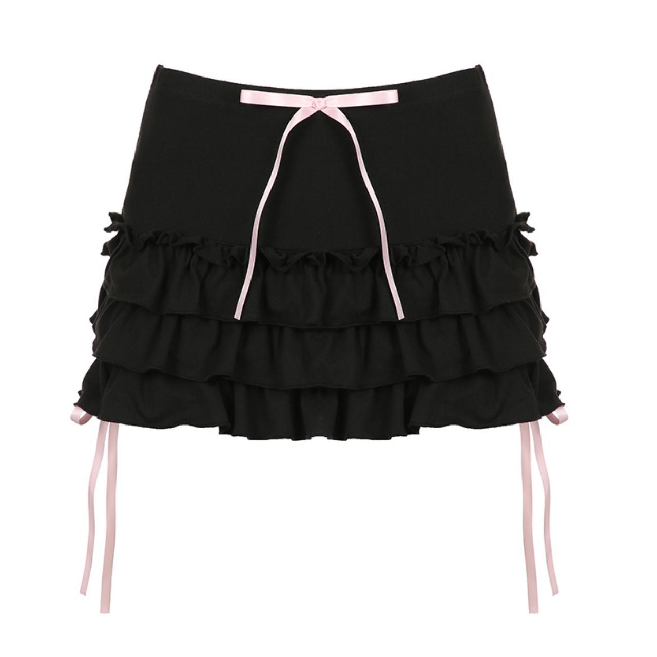 Dark Gothic Style Bow-Knot Patchwork Irregular Pleated Layered Mini Skirt